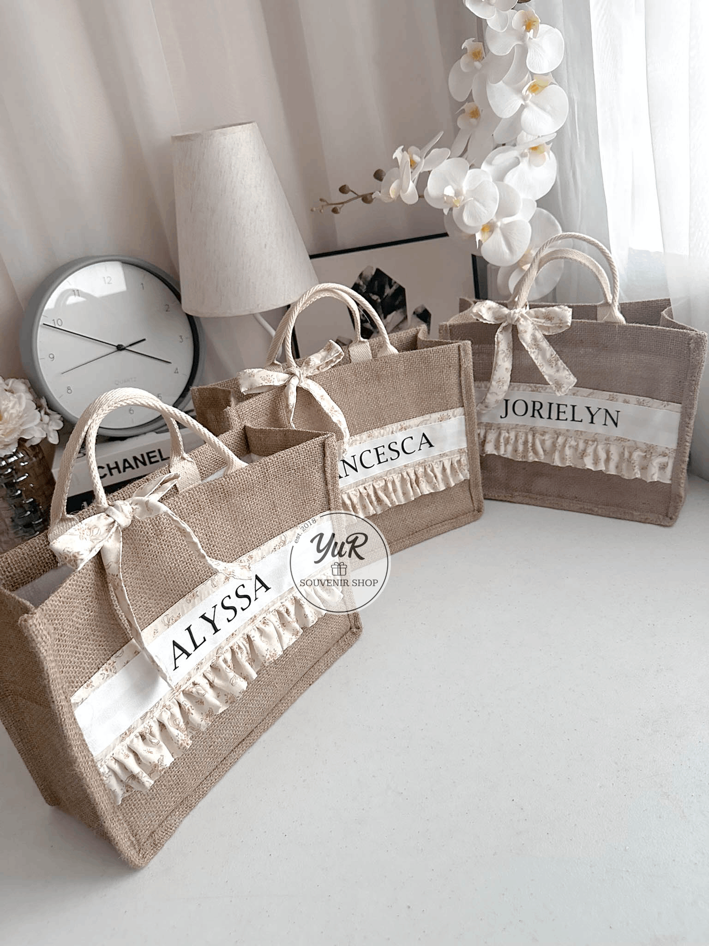 Burlap Bag with ruffles