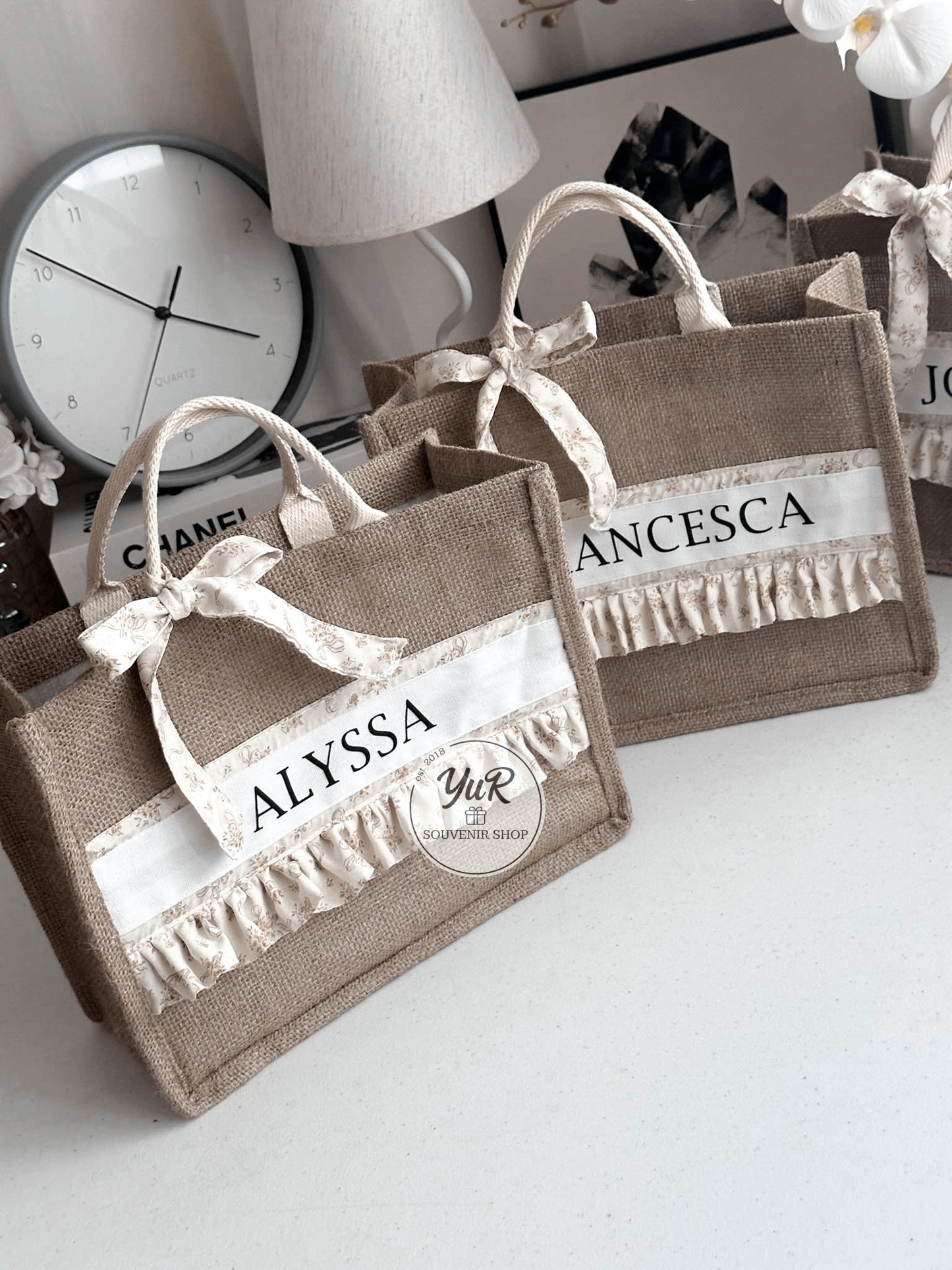 Burlap Bag with ruffles