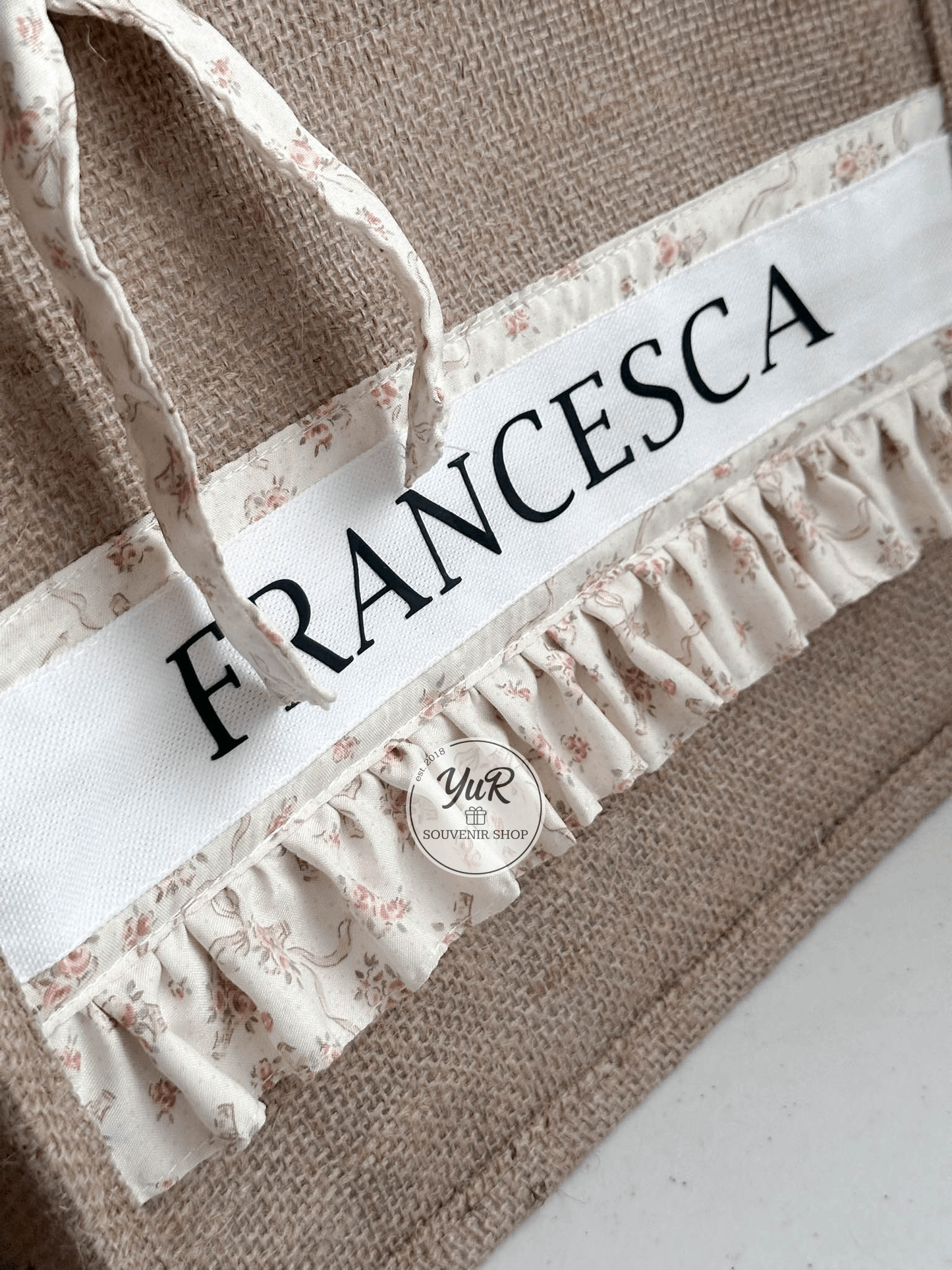 Burlap Bag with ruffles