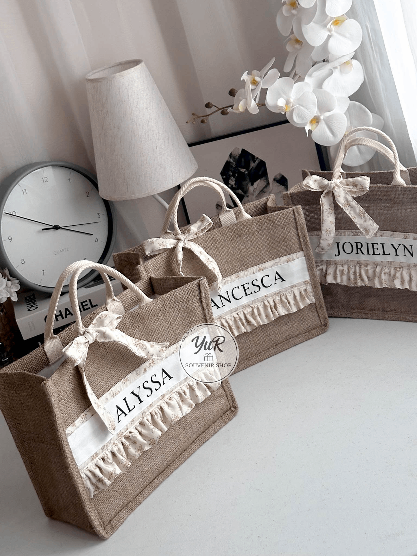 Burlap Bag with ruffles