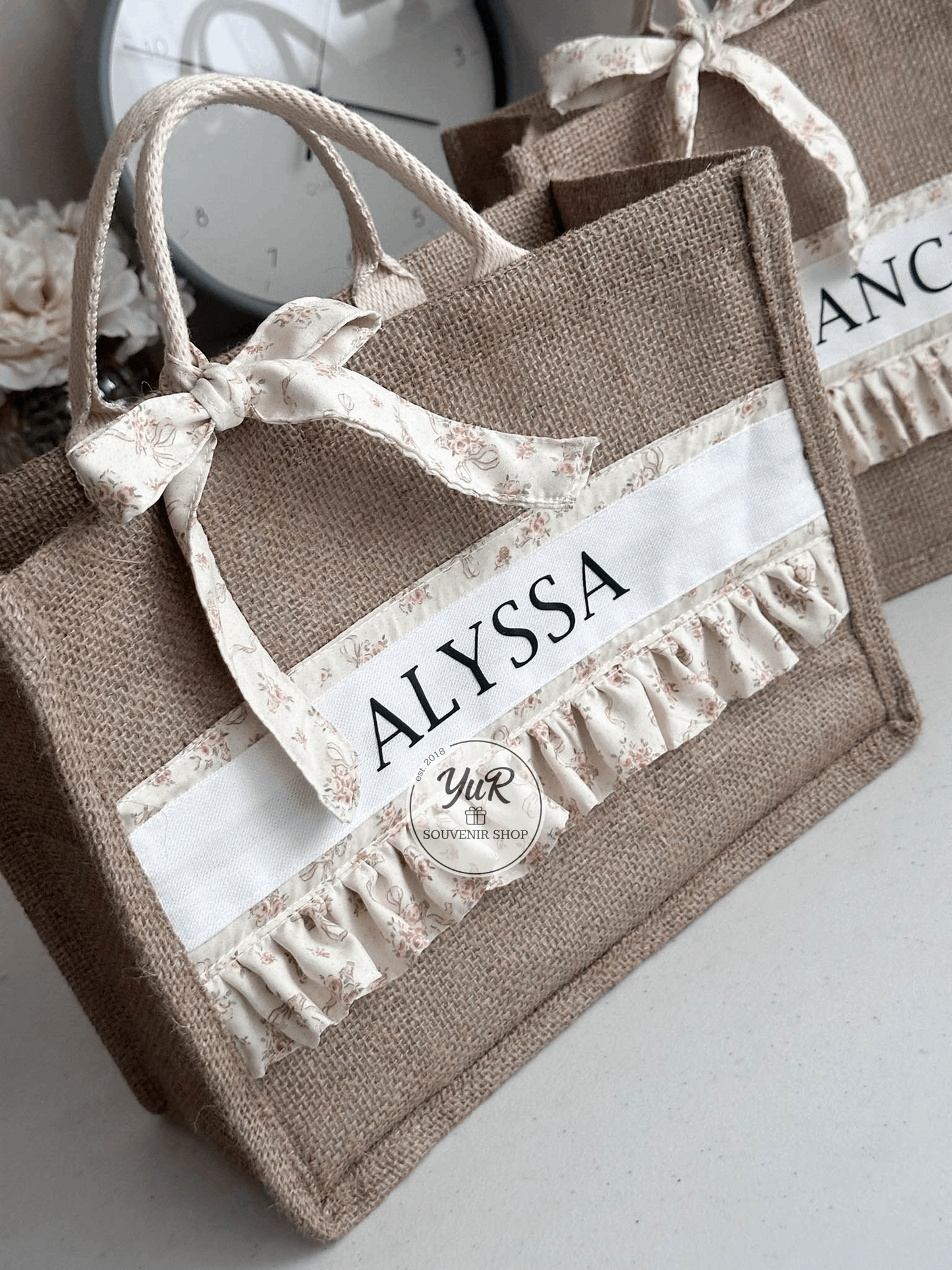 Burlap Bag with ruffles